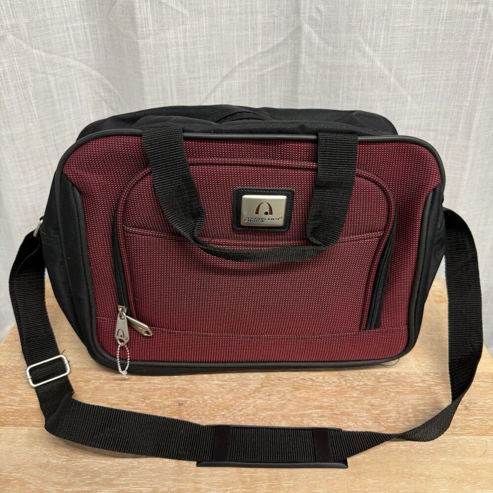 Traveler’s Choice Carry-on Bag Overnight Bag Luggage Tote Black Red With Strap